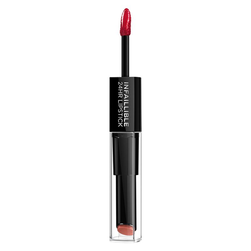 L'Oréal Infaillible 2 Step 24h, Rossetto Liquido e Balsamo Idratante, 506 Red Infaillib, 5.7 ml, Lunga Tenuta, Colore Intenso e No Transfer
