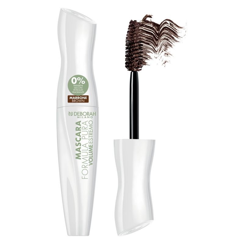 Deborah Mascara Formula Pura Volume Estremo, Volumizzante, Donna, 2 Marrone Brown, Ciglia Infoltite e Protette con Olio di Argan Biologico
