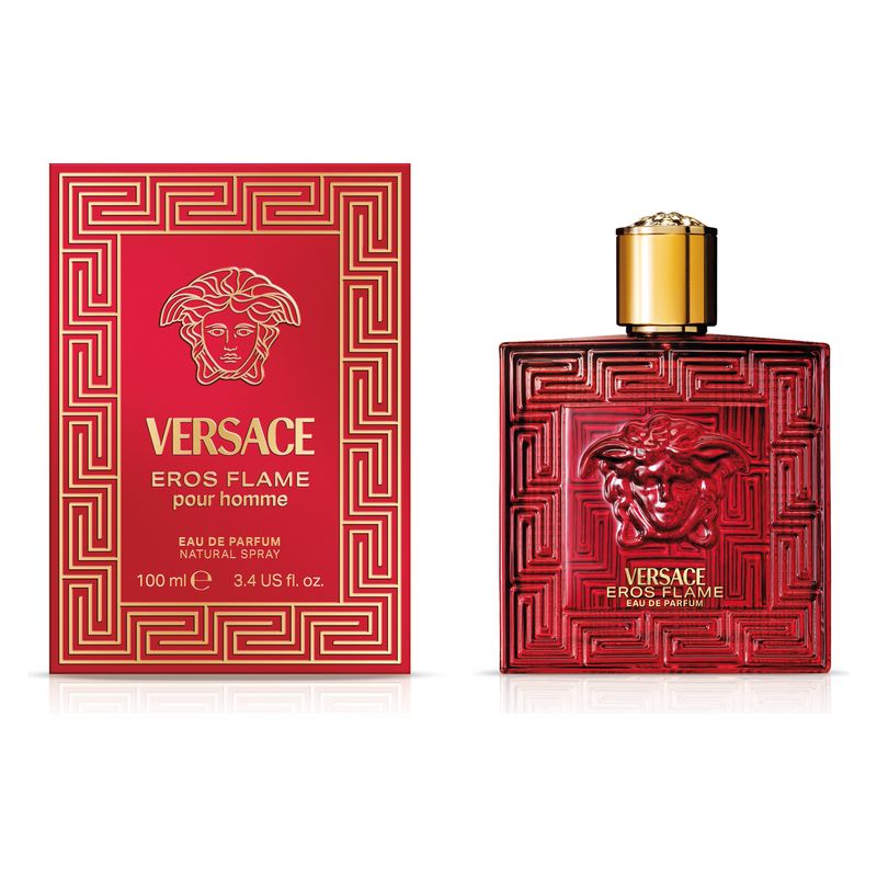 Versace Eros Flame, Eau de Parfum Uomo, 100 ml Spray, Profumo maschile legnoso e speziato con note agrumate e ambrate, persistente e avvolgente
