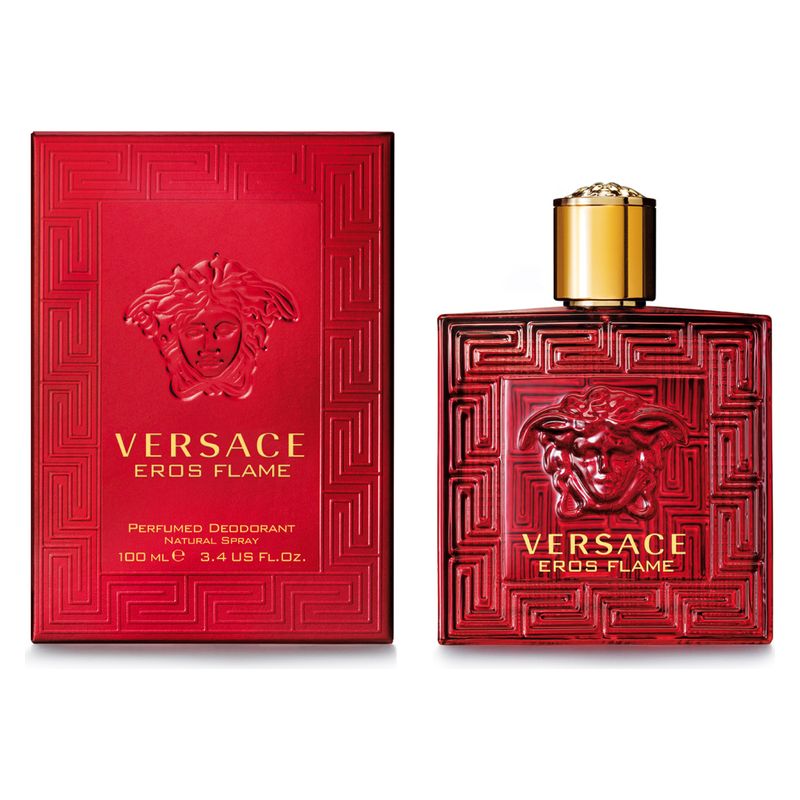 Versace Eros Flame, Deodorante Spray Profumato Uomo, 100 ml, Fragranza Legnosa Speziata, con note agrumate e vanigliate, Profumo Uomo intenso
