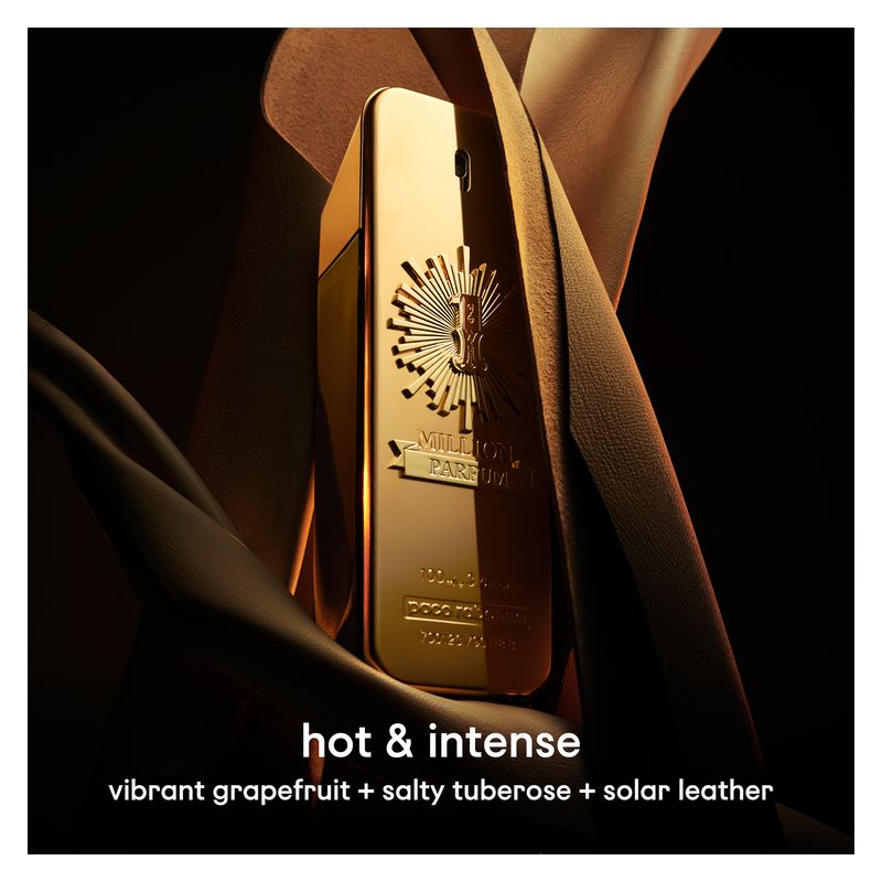 Rabanne 1 Million Parfum, Parfum Uomo, 100 ml Spray, Fragranza maschile audace e intensa, Profumo maschile al cuoio floreale e note solari