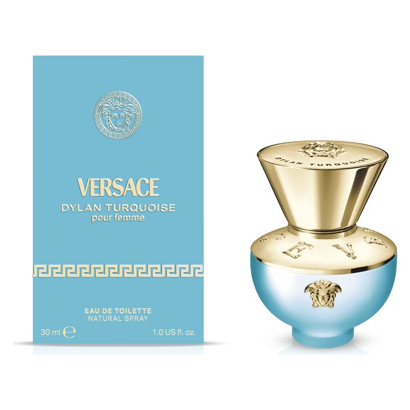Versace Dylan Turquoise Pour Femme, Eau de Toilette Donna, 30 ml Spray, Profumo Floreale Legnoso e Muschiato, Fragranza Fresca, Esotica e Sensuale