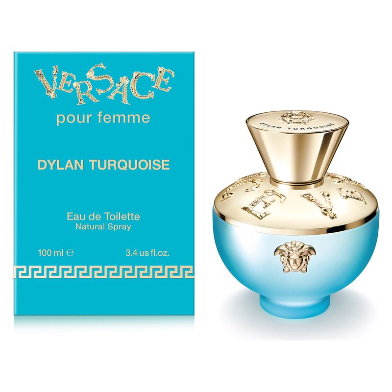 Versace Dylan Turquoise Pour Femme, Eau de Toilette Donna, 100 ml Spray, Profumo Floreale Legnoso, Fragranza fresca, luminosa e sensuale per l'estate