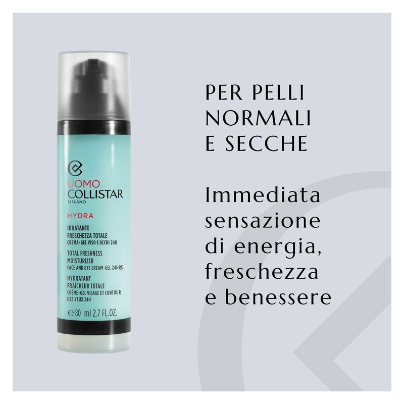 Collistar Uomo Hydra, Crema-Gel Viso e Occhi Idratante 24h, Uomo, 80 ml, per pelli normali e secche, trattamento energizzante e defaticante Collistar Uomo Hydra, Crema-Gel Viso e Occhi Idratante 24h, Uomo, 80 ml, per pelli normali e secche, trattamento energizzante e defaticante