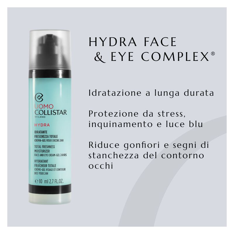 Collistar Uomo Hydra, Crema-Gel Viso e Occhi Idratante 24h, Uomo, 80 ml, per pelli normali e secche, trattamento energizzante e defaticante Collistar Uomo Hydra, Crema-Gel Viso e Occhi Idratante 24h, Uomo, 80 ml, per pelli normali e secche, trattamento energizzante e defaticante