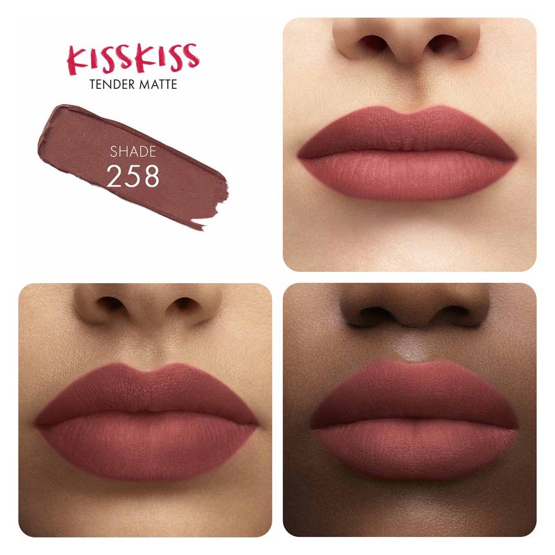 Guerlain KissKiss Tender Matte, Rossetto Matte Luminoso, 258 Lovely Nude, 2.8 g, Comfort 16h e Lunga Tenuta, Finish Effetto Seconda Pelle Idratante