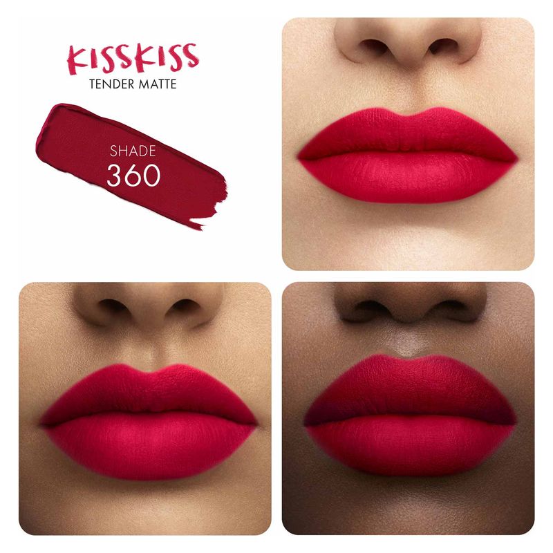 Guerlain KissKiss Tender Matte 360 Miss Pink, Rossetto Matte Luminoso 2.8 g, Lunga Tenuta e Comfort 16h, Idratante con Acido Ialuronico e Karité