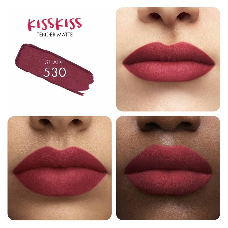 Guerlain KissKiss Tender Matte, Rossetto Matte Luminoso Donna, 2.8 g, 530 Dreamy Rose, Comfort 16 Ore, Lunga Tenuta, Finish Vellutato e Idratante