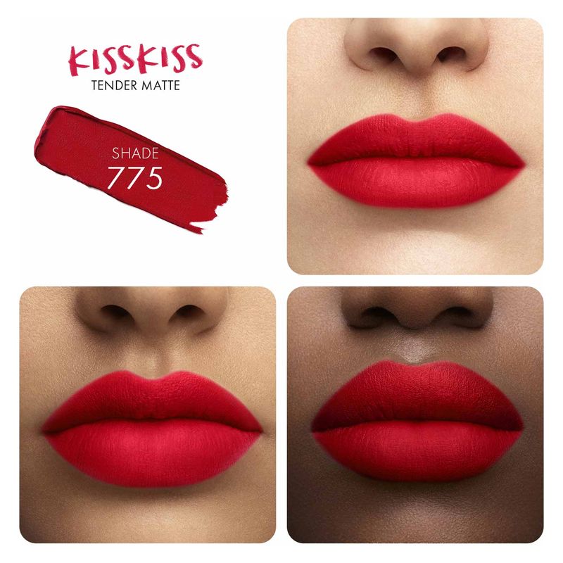 Guerlain KissKiss Tender Matte, Rossetto Matte Luminoso, 775 Kiss Rouge, 2.8 g, Lunga Tenuta e Comfort 16 Ore, Make-up Labbra Idratante Donna