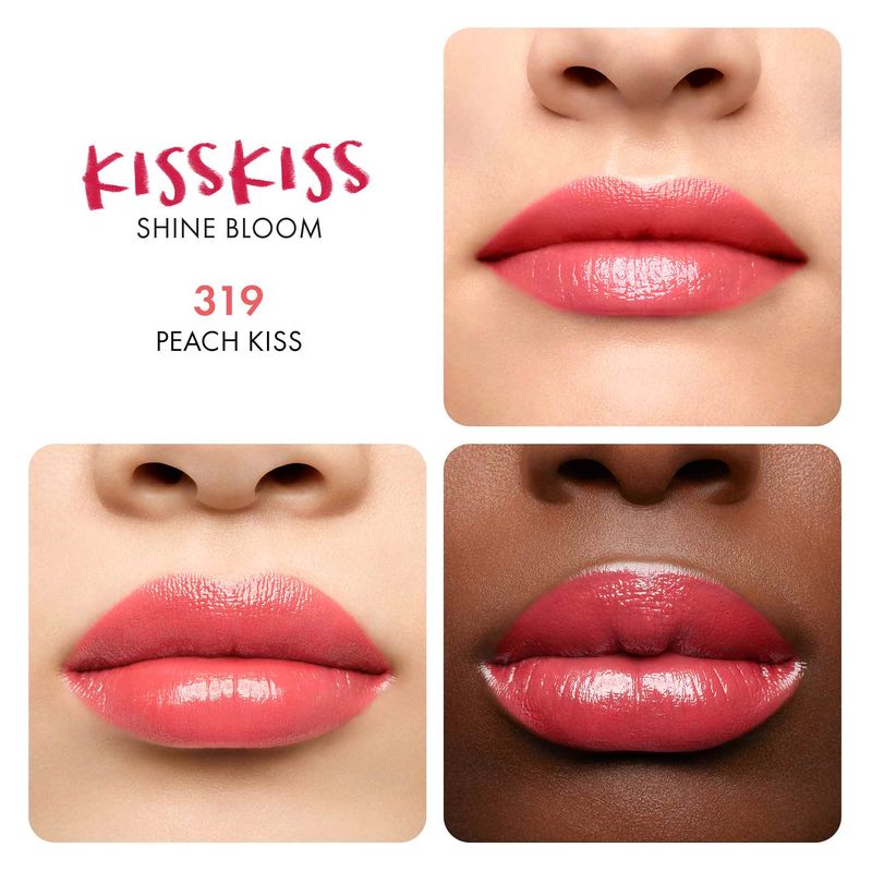 Guerlain KissKiss Shine Bloom, Rossetto Brillante Donna, 319 Peach Kiss, 3.2 g, Idratante 24h, Lunga Tenuta con il 95% di Ingredienti Naturali Guerlain KissKiss Shine Bloom, Rossetto Brillante Donna, 319 Peach Kiss, 3.2 g, Idratante 24h, Lunga Tenuta con il 95% di Ingredienti Naturali
