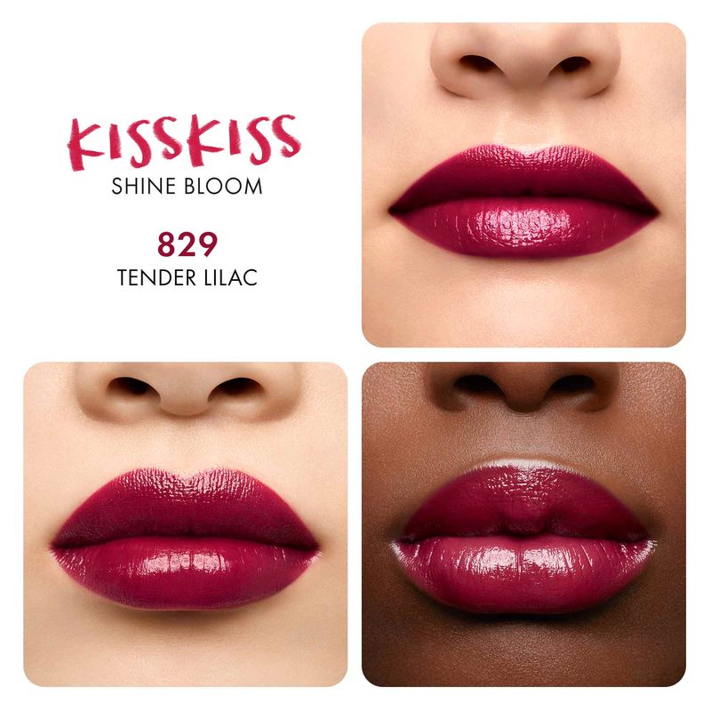 Guerlain KissKiss Shine Bloom, Rossetto Brillante Idratante Donna, 3.2 g, Colore 829 Tender Lilac, Finish Luminoso e Lunga Tenuta per Labbra Morbide Guerlain KissKiss Shine Bloom, Rossetto Brillante Idratante Donna, 3.2 g, Colore 829 Tender Lilac, Finish Luminoso e Lunga Tenuta per Labbra Morbide