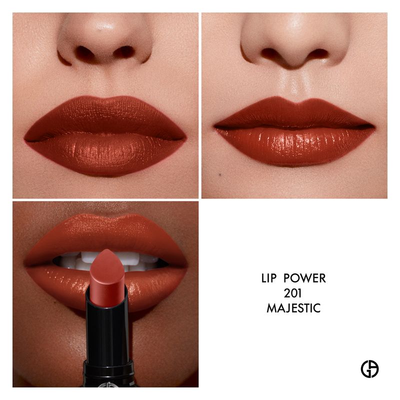 Armani Lip Power, Rossetto Lunga Tenuta Donna, 3.1 g, Colore 201 Majestic, Finish Satinato, Rossetto idratante e confortevole per labbra impeccabili