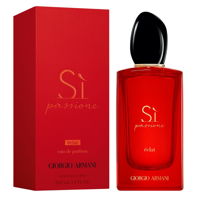 Armani Sì Passione Éclat, Eau de Parfum Donna, 100 ml Spray, Fragranza Floreale Fruttata, Profumo femminile audace, radioso e sensuale