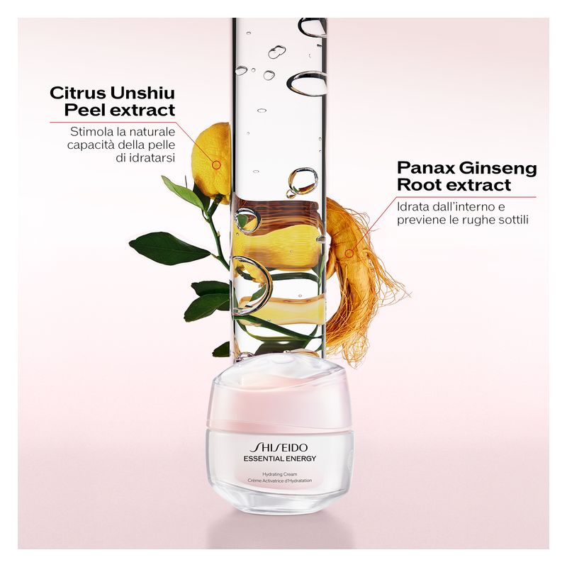 Shiseido Essential Energy Hydrating Cream, Ricarica Crema Viso Idratante Donna, 50 ml, con Acido Ialuronico e Ginseng, previene le linee sottili