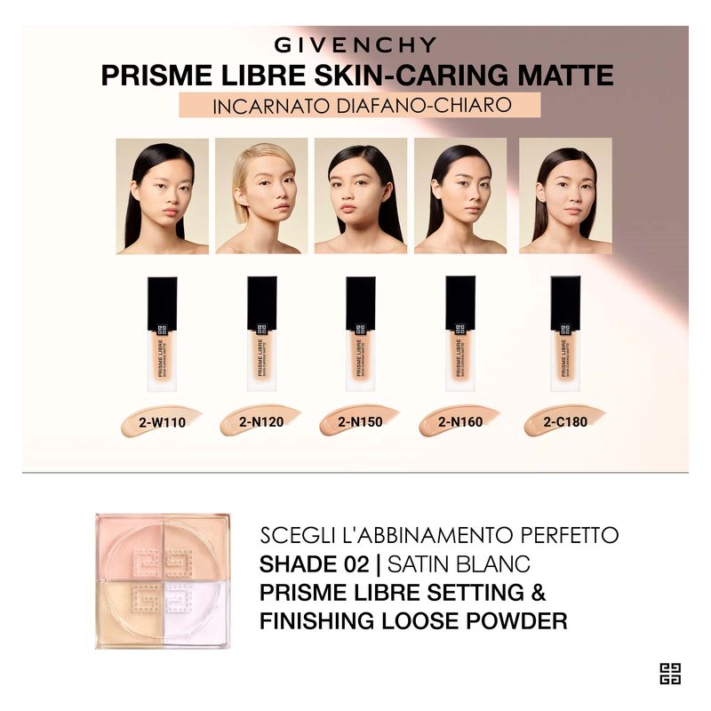 Givenchy Prisme Libre Skin-Caring Matte, Fondotinta Liquido Opacizzante Donna, 30 ml, Colore 02-N160, Lunga Tenuta 24H con Finish Luminoso Matte Givenchy Prisme Libre Skin-Caring Matte, Fondotinta Liquido Opacizzante Donna, 30 ml, Colore 02-N160, Lunga Tenuta 24H con Finish Luminoso Matte