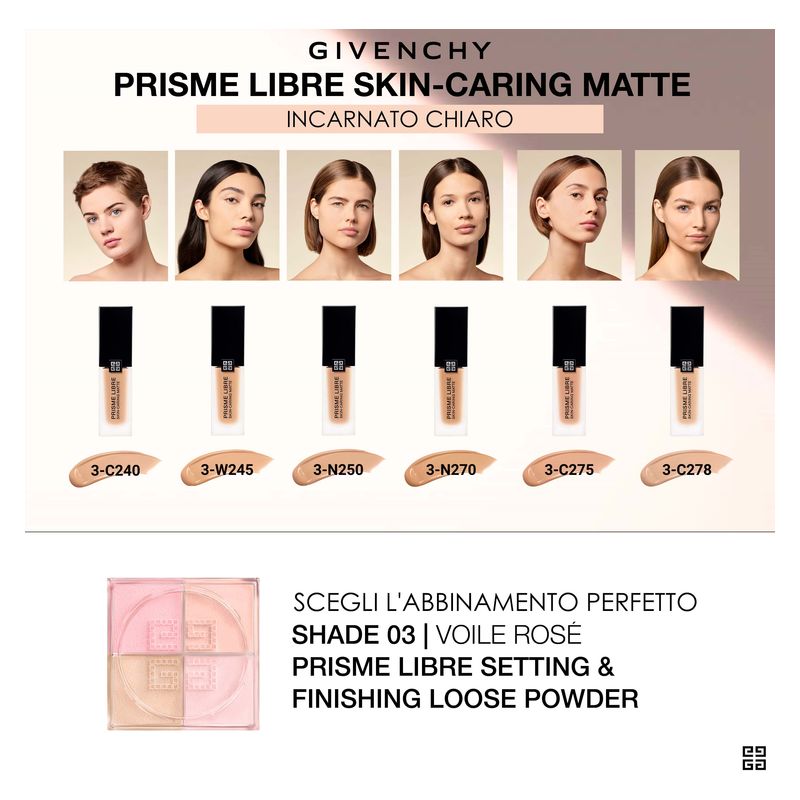 Givenchy Prisme Libre Skin-Caring Matte, Fondotinta Liquido Opacizzante Donna, 30 ml, Colore 03-N270, Lunga Tenuta 24H con Finish Luminoso Matte