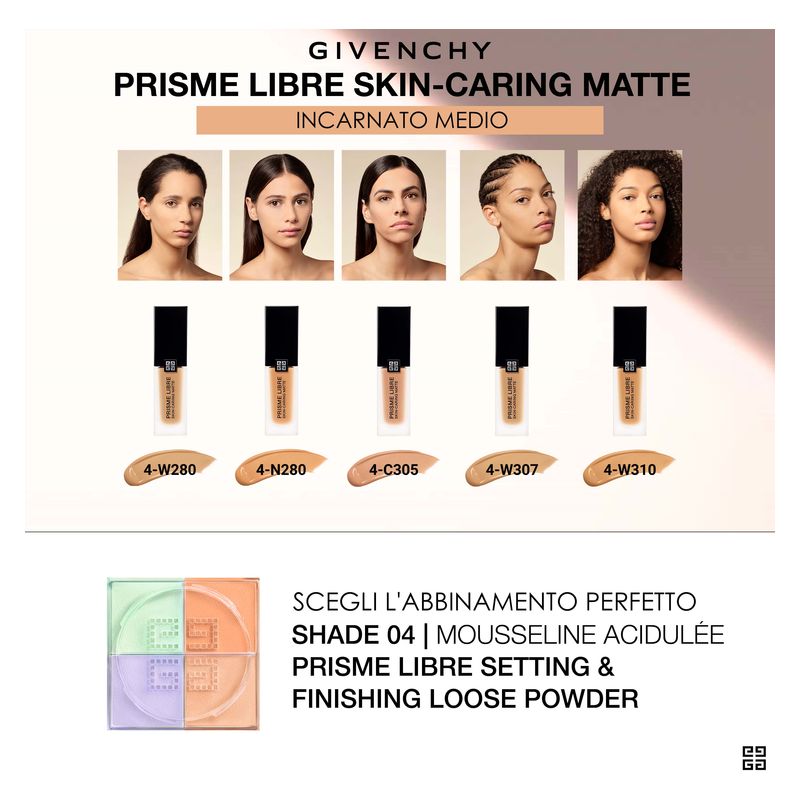 Givenchy Prisme Libre Skin-Caring Matte, Fondotinta Liquido Opacizzante Donna, 30 ml, 04-C305, Lunga Tenuta 24H, Effetto Skincare e Finish Luminoso