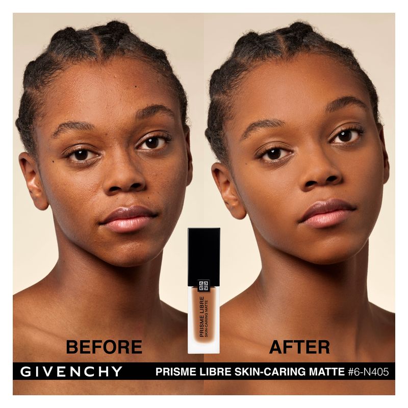 Givenchy Prisme Libre Skin-Caring Matte, Fondotinta Liquido Opacizzante 24H, Donna, 30 ml, Colore 06-N405, Finish Luminoso, Lunga Tenuta
