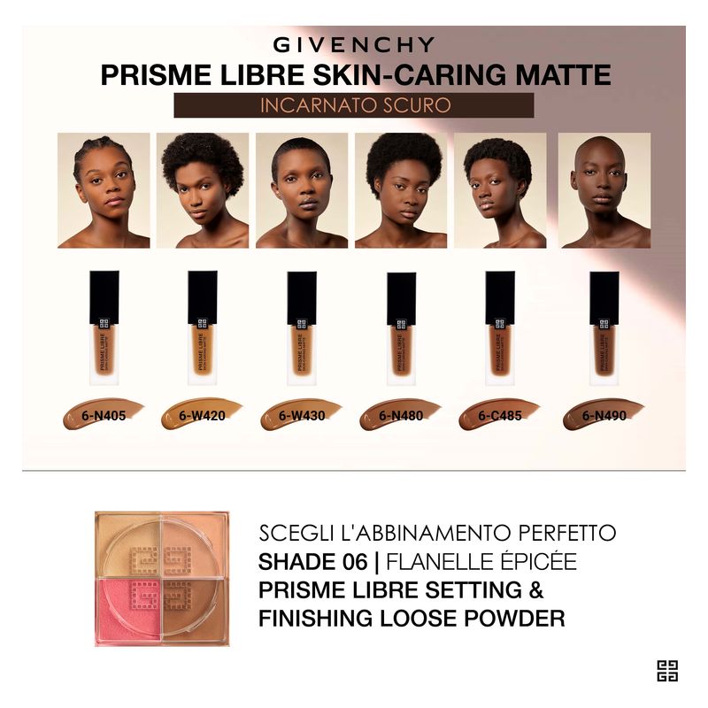 Givenchy Prisme Libre Skin-Caring Matte, Fondotinta Liquido Opacizzante 24H, Donna, 30 ml, Colore 06-N405, Finish Luminoso, Lunga Tenuta