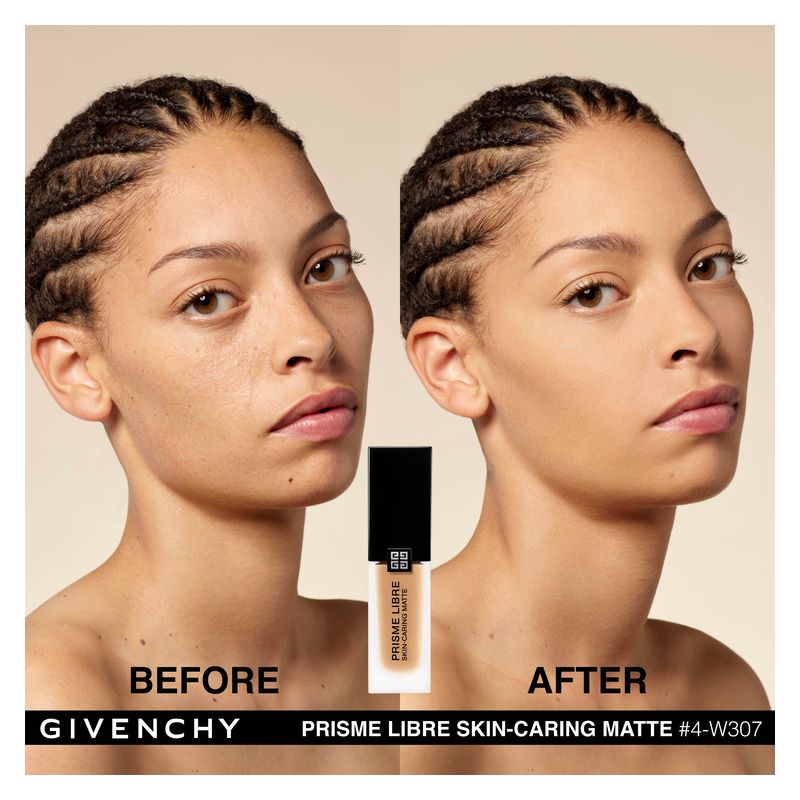 Givenchy Prisme Libre Skin-Caring Matte, Fondotinta Liquido Opacizzante 24H, 30 ml, Colore 04-W307, Finish Luminoso, Fondotinta Lunga Tenuta