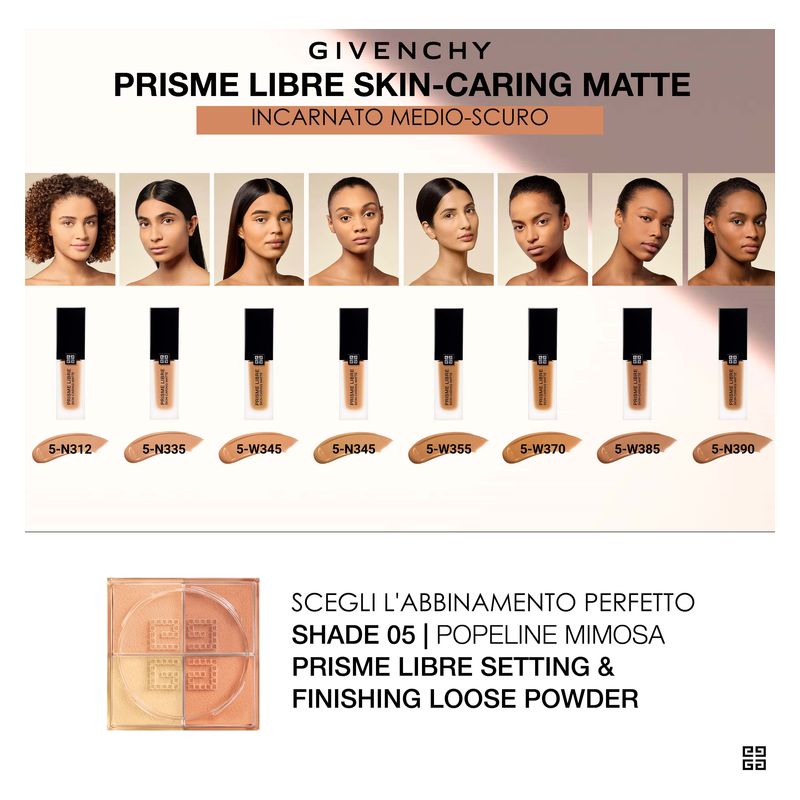 Givenchy Prisme Libre Skin-Caring Matte, Fondotinta Liquido Opacizzante Donna, 30 ml, Colore 05-W370, Lunga Tenuta 24H con Finish Mat Luminoso