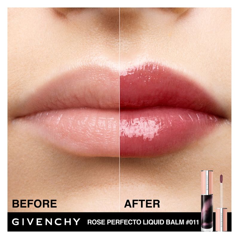 Givenchy Rose Perfecto Liquid Balm, Balsamo Labbra Liquido Idratante, 011 Black Pink, 6 ml, Finish Lucido Naturale, Effetto Rimpolpante e Nutriente