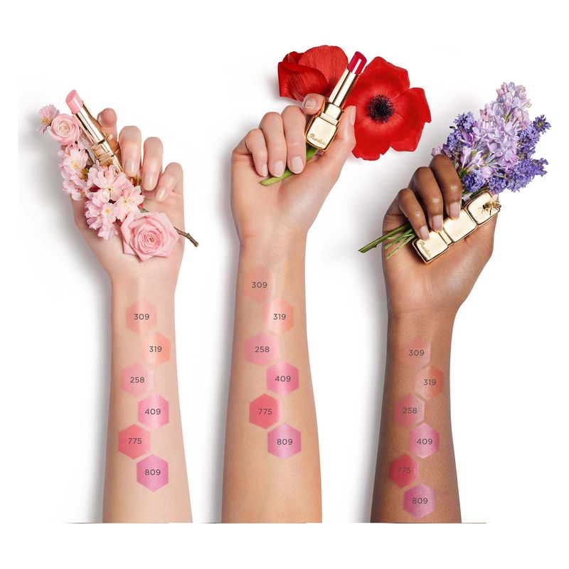 Guerlain KissKiss Bee Glow, Balsamo Labbra Colorato Donna, 3.2 g, 319 Peach Glow, Idratante e Rigenerante al Miele, 98% Ingredienti Naturali