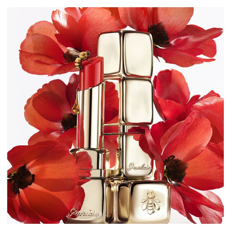 Guerlain KissKiss Bee Glow, Balsamo Labbra Colorato 775 Poppy Glow, 3.2g, Trattamento Idratante 24h al Miele, 98% Ingredienti di Origine Naturale