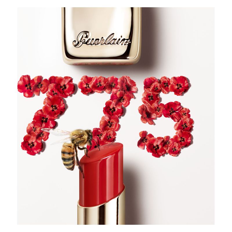 Guerlain KissKiss Bee Glow, Balsamo Labbra Colorato 775 Poppy Glow, 3.2g, Trattamento Idratante 24h al Miele, 98% Ingredienti di Origine Naturale