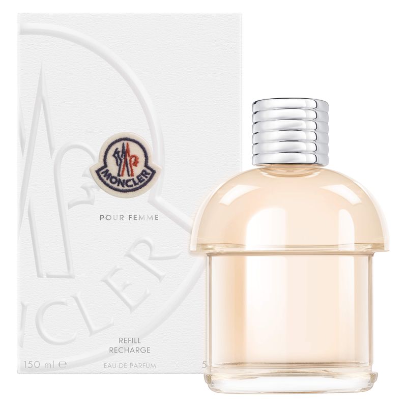 Moncler Pour Femme, Eau de Parfum Ricaricabile Donna, 150 ml, Flacone con Display LED, Profumo Floreale Legnoso Muschiato, Idea Regalo