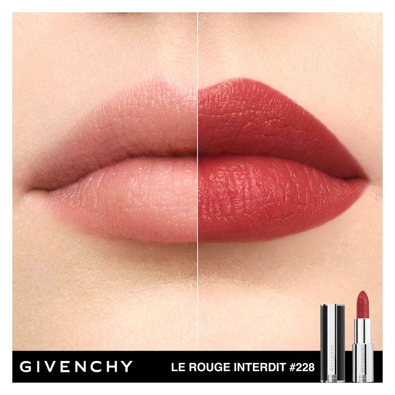 Givenchy Le Rouge Interdit Intense Silk, Rossetto Lunga Tenuta, Colore 228 Rose Fumé, 3.4 g, Finish Setoso Semi-Matte, Idratante e a Colore Luminoso Givenchy Le Rouge Interdit Intense Silk, Rossetto Lunga Tenuta, Colore 228 Rose Fumé, 3.4 g, Finish Setoso Semi-Matte, Idratante e a Colore Luminoso