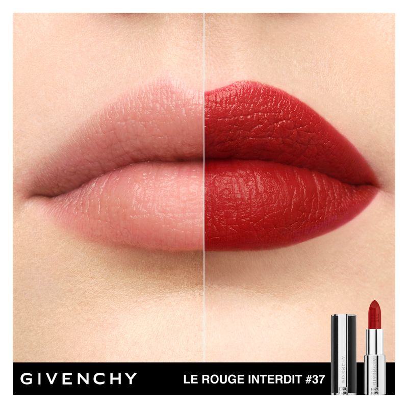 Givenchy Le Rouge Interdit Intense Silk, Rossetto Idratante Donna, 37 Rouge Grainé, 3.4 g, Lunga Tenuta, Finish Setoso e Colore Luminoso Givenchy Le Rouge Interdit Intense Silk, Rossetto Idratante Donna, 37 Rouge Grainé, 3.4 g, Lunga Tenuta, Finish Setoso e Colore Luminoso