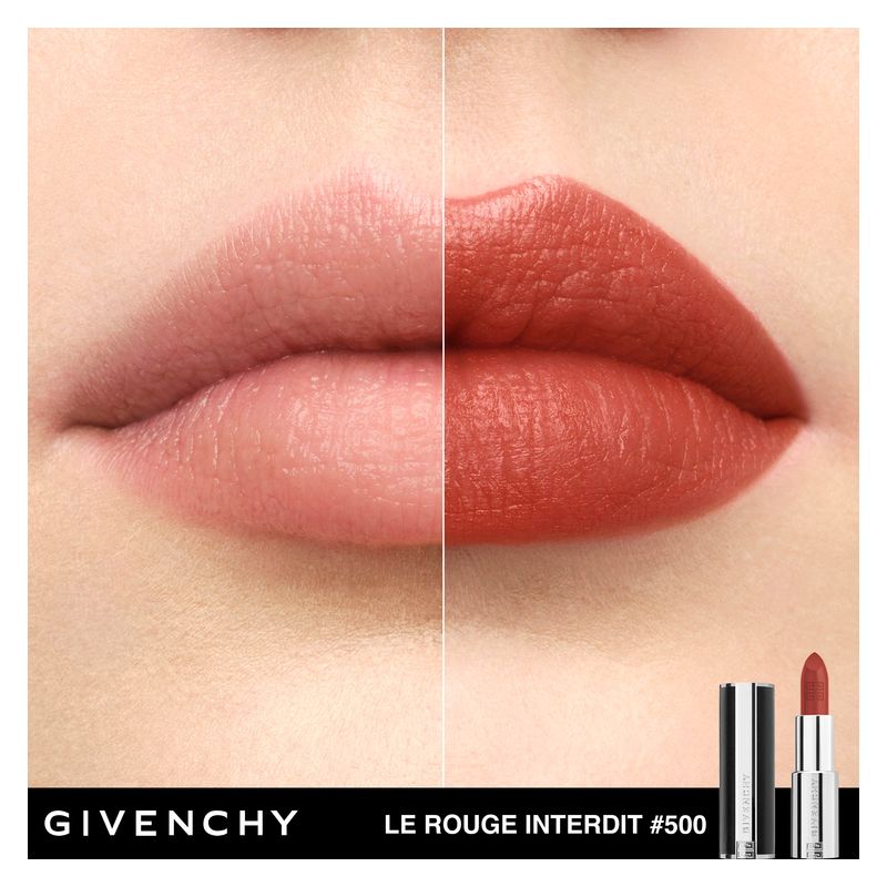 Givenchy Le Rouge Interdit Intense Silk, Rossetto Donna, 500 Brun Mocha, Finish Vellutato Setoso, Colore Luminoso e Intenso, Lunga Tenuta 12h