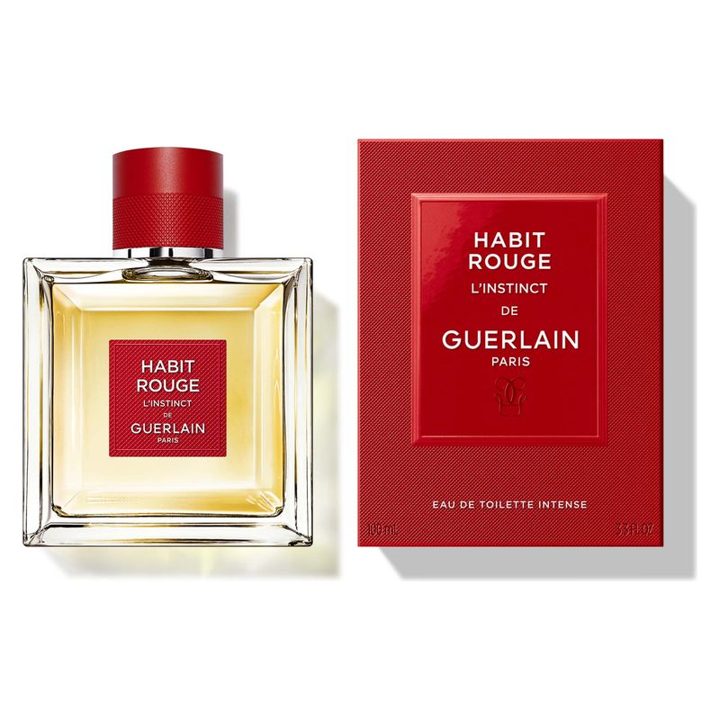 Guerlain Habit Rouge L'Instinct, Eau de Toilette Intense Uomo, 100 ml Spray, Profumo Ambrato Legnoso con note di Canapa, Cuoio e Vaniglia