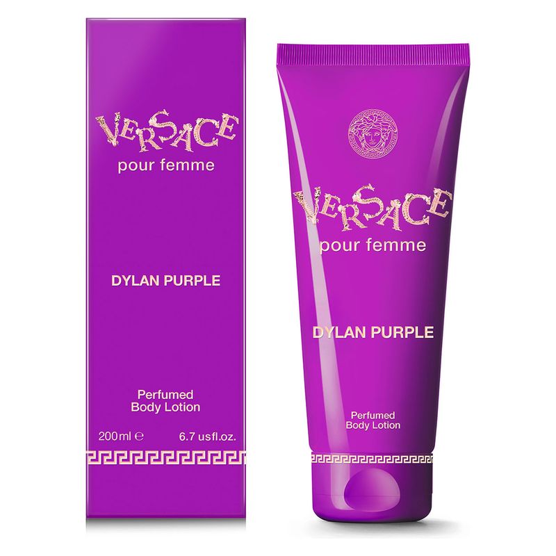 Versace Dylan Purple, Lozione Corpo Profumata Donna, 200 ml, Pelle Morbida e Idratata, Fragranza Floreale Fruttata, Crema Corpo Idratante