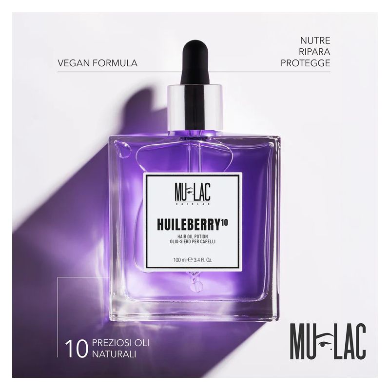 MULAC Huileberry 10 Olio-Siero per Capelli, 100 ml, Trattamento Riparatore e Nutriente, Protezione dal Calore, Ideale per Capelli Secchi e Crespi