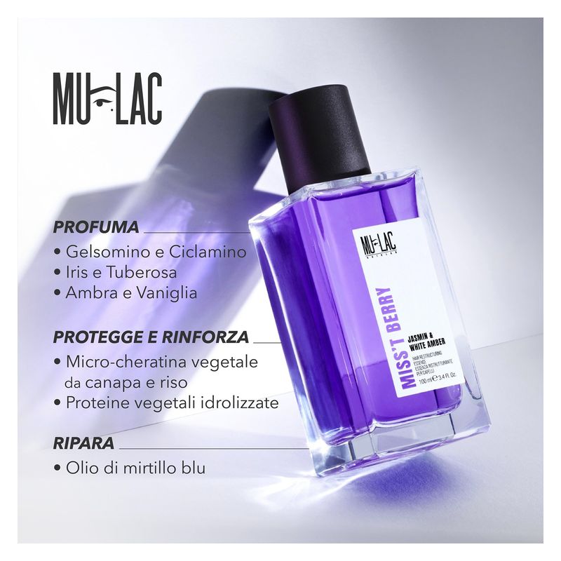 MULAC Miss't Berry, Essenza Ristrutturante per Capelli Donna, 100 ml, Profumo per capelli protettivo e illuminante, Fragranza Floreale sensuale MULAC Miss't Berry, Essenza Ristrutturante per Capelli Donna, 100 ml, Profumo per capelli protettivo e illuminante, Fragranza Floreale sensuale