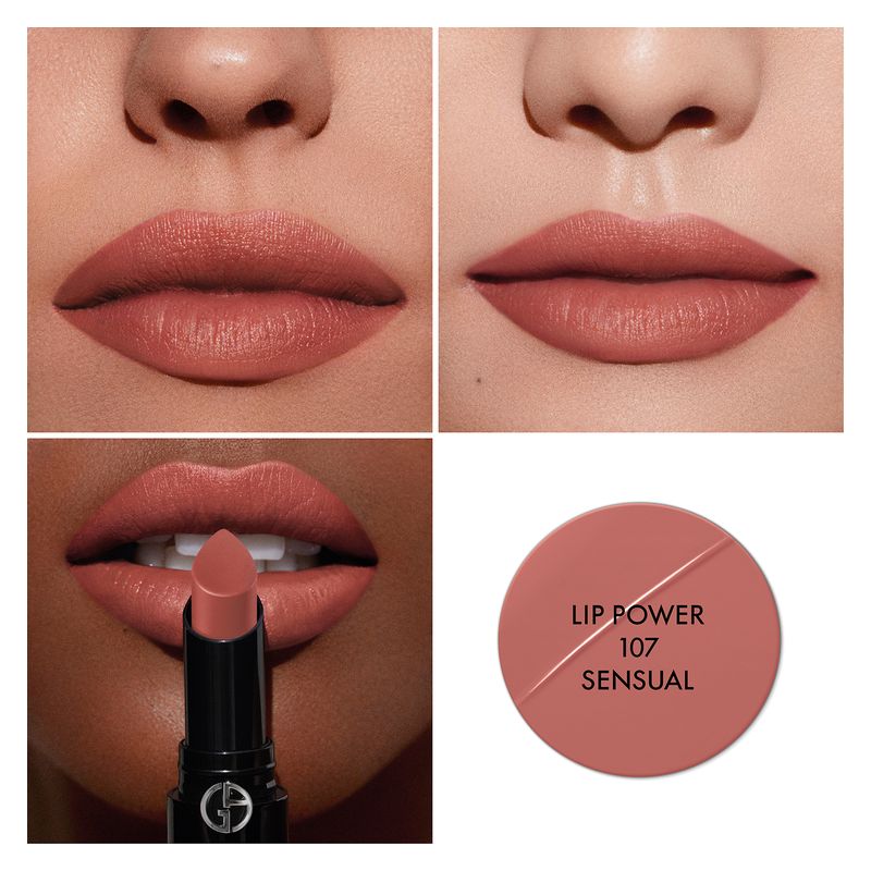 Armani Lip Power Rossetto Lunga Tenuta, Donna, 107 Sensual, 3.1 g, Finish Satinato, Colore Intenso e Comfort, Make-up Labbra Professionale Armani Lip Power Rossetto Lunga Tenuta, Donna, 107 Sensual, 3.1 g, Finish Satinato, Colore Intenso e Comfort, Make-up Labbra Professionale