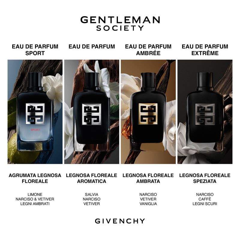 Givenchy Gentleman Society, Eau de Parfum Uomo, 100 ml Spray, Profumo maschile Aromatico Legnoso con note di Narciso Selvatico e Vetiver