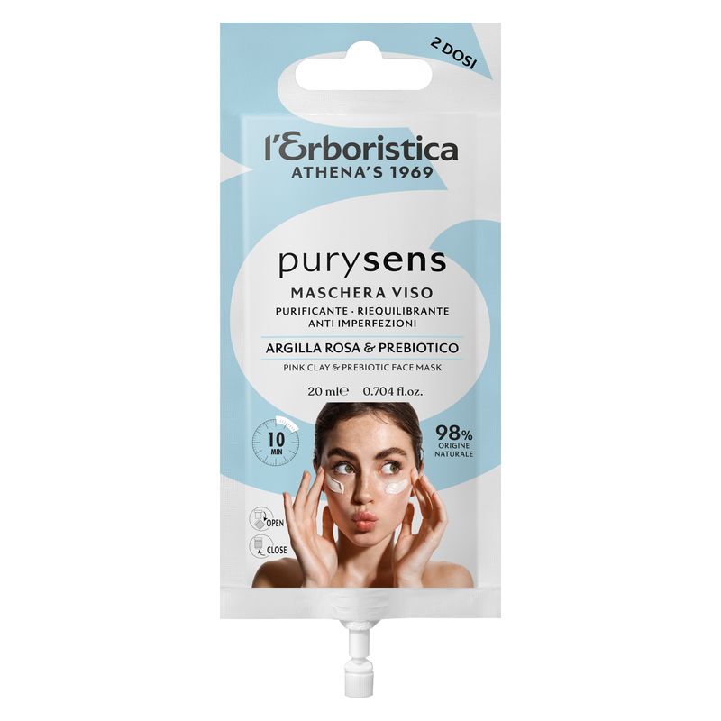 Erboristica Purysens Maschera Viso Purificante - Riequilibrante Anti Imperfezioni Argilla Rosa & Prebiotico