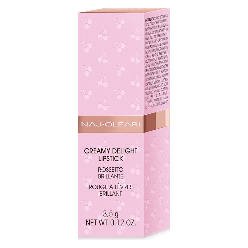 NAJ·OLEARI Creamy Delight Lipstick, Rossetto Cremoso Donna, 21 Rosa Freddo Perlato, Finish Brillante e Nutriente, Make-up Labbra Idratante, 4.2 g