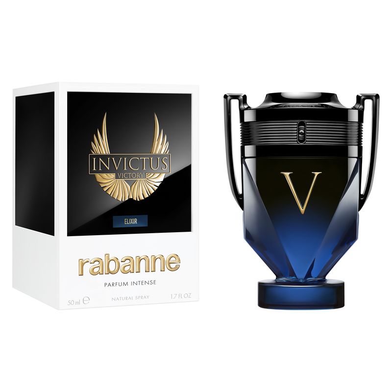 Rabanne Invictus Victory Elixir, Parfum Intense Uomo, 50 ml Spray, Fragranza maschile persistente, Profumo ambrato legnoso e speziato