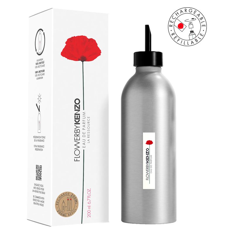 Kenzo Flower by Kenzo La Ressource, Ricarica Eau de Parfum Donna, 200 ml, Profumo Floreale e Cipriato con Rosa Damascena, Vaniglia e Muschi Bianchi