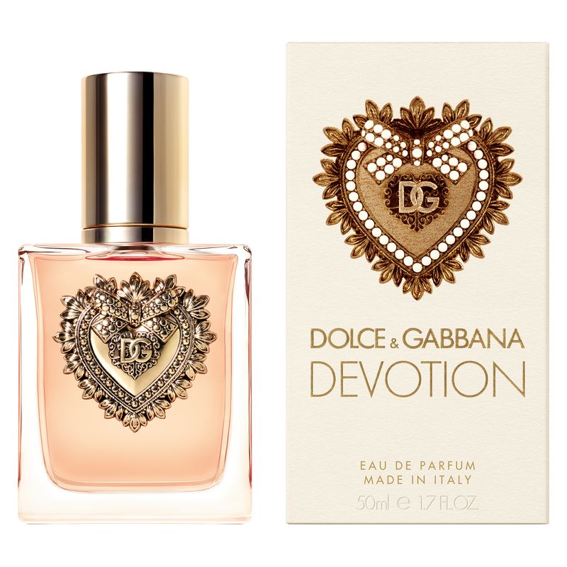 Dolce & Gabbana Devotion, Eau de Parfum Donna, 50 ml Spray, Fragranza Gourmand avvolgente, Profumo femminile con Cuore Sacro, Ambrato Vanigliato