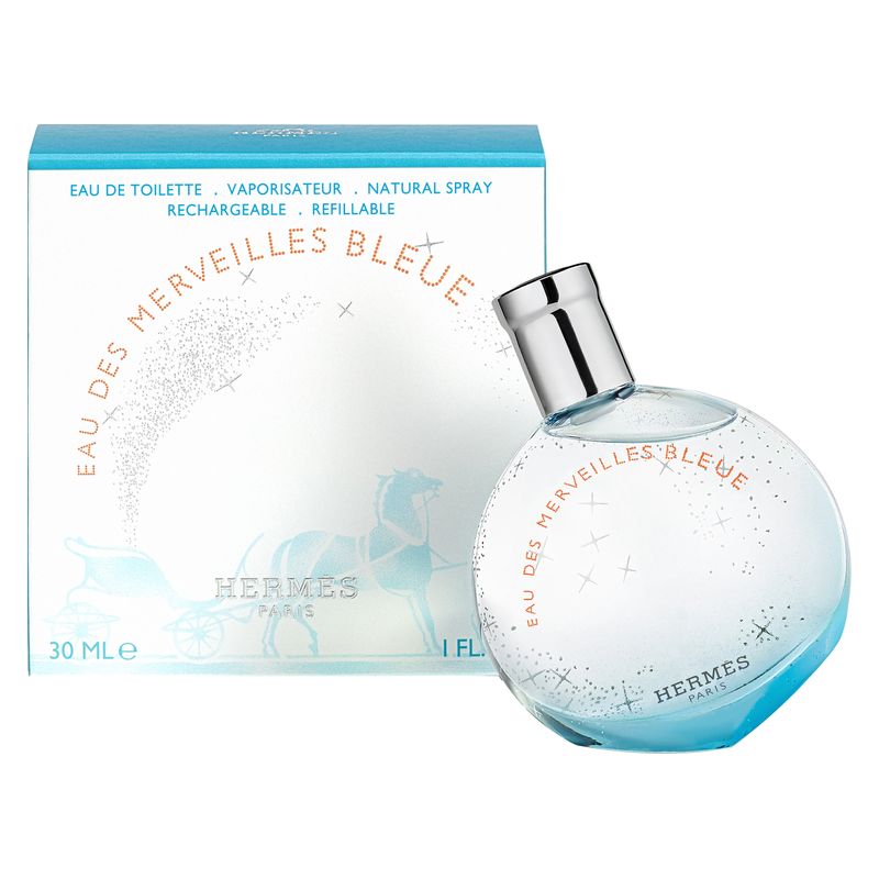 Hermès Eau Des Merveilles Bleue, Eau de Toilette Donna, 30 ml Spray, Profumo Boisé Minerale con Note Acquatiche, Legnose e Patchouli