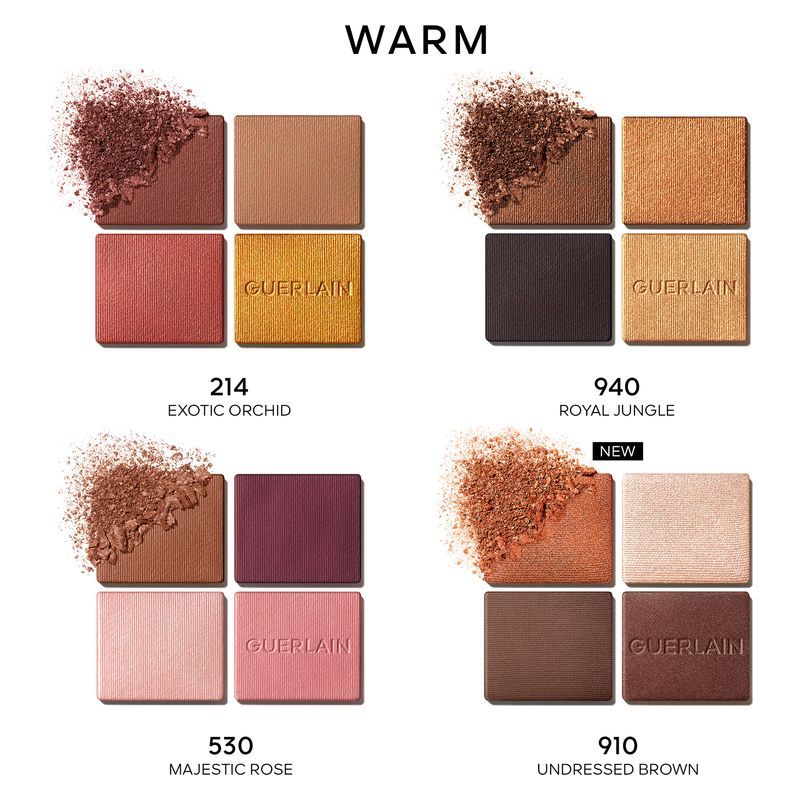 Guerlain Ombres G Ombretti 4 Colori, 910 Undressed Brown, Palette Occhi Multi-Finish, Lunga Tenuta, Colore Intenso, Satinato, Matte e Metallizzato