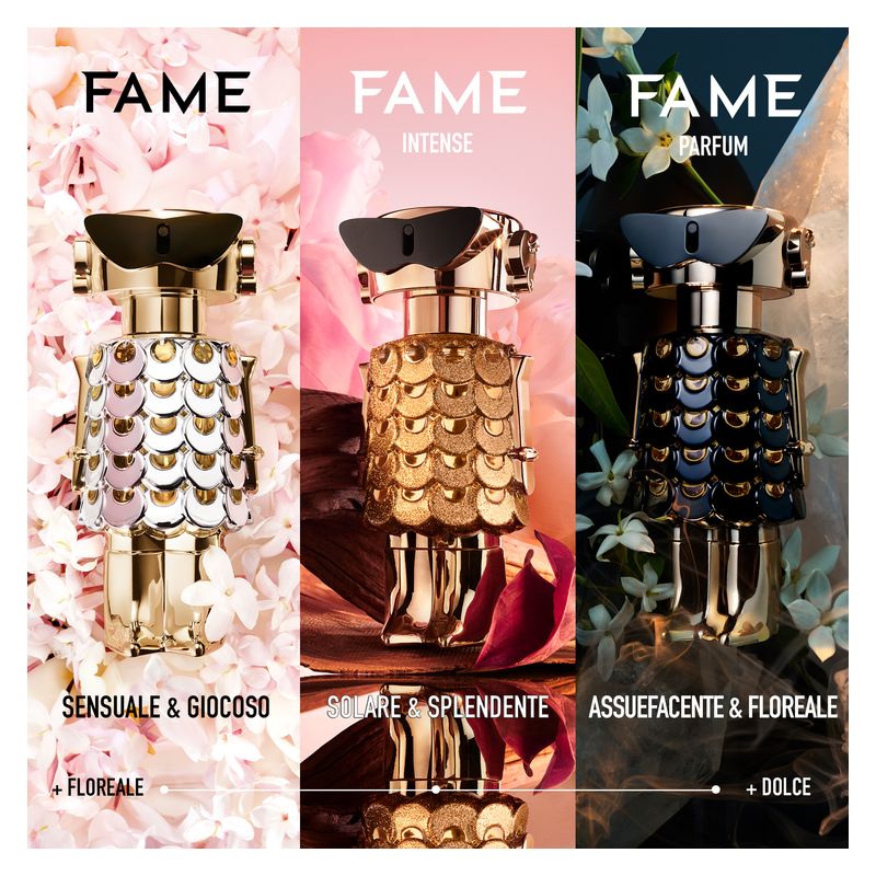 Rabanne Fame Parfum, Profumo Donna, 50 ml Spray, Fragranza Chypre Legnosa, Intensa e Seducente, Profumo femminile iconico Rabanne Fame Parfum, Profumo Donna, 50 ml Spray, Fragranza Chypre Legnosa, Intensa e Seducente, Profumo femminile iconico