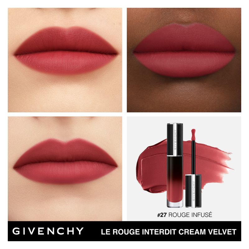 Givenchy Le Rouge Interdit Cream Velvet Rossetto Liquido Cremoso, 27 Rouge Infusé, 6.5 ml, Finish Mat Vellutato, Lunga Tenuta 12 ore e Idratante