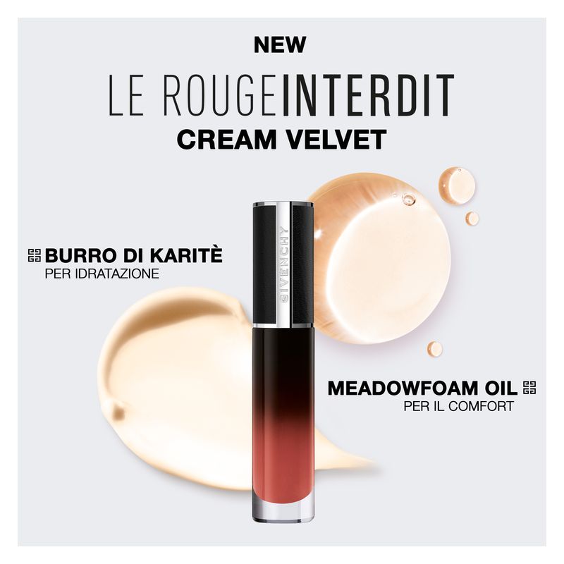 Givenchy Le Rouge Interdit Cream Velvet, Rossetto Liquido Mat Donna, 37 Rouge Grainé, 6.5 ml, Lunga Tenuta 12 ore, Idratante, Effetto Vellutato