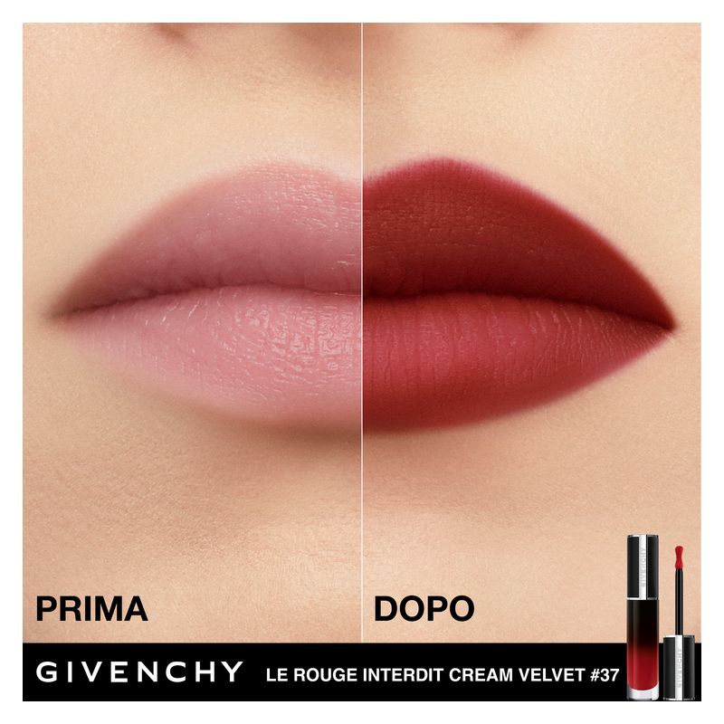 Givenchy Le Rouge Interdit Cream Velvet, Rossetto Liquido Mat Donna, 37 Rouge Grainé, 6.5 ml, Lunga Tenuta 12 ore, Idratante, Effetto Vellutato